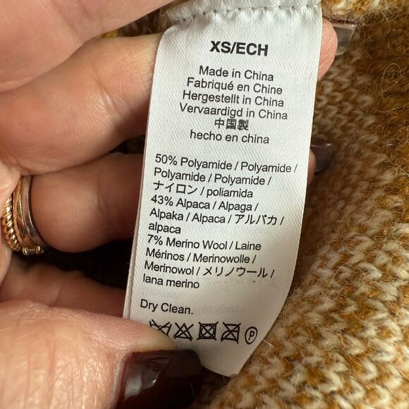 Women's Madewell Wool Blend Mustard Cream Plaid Mock Neck Sweater Size XS - Picture 5 of 8